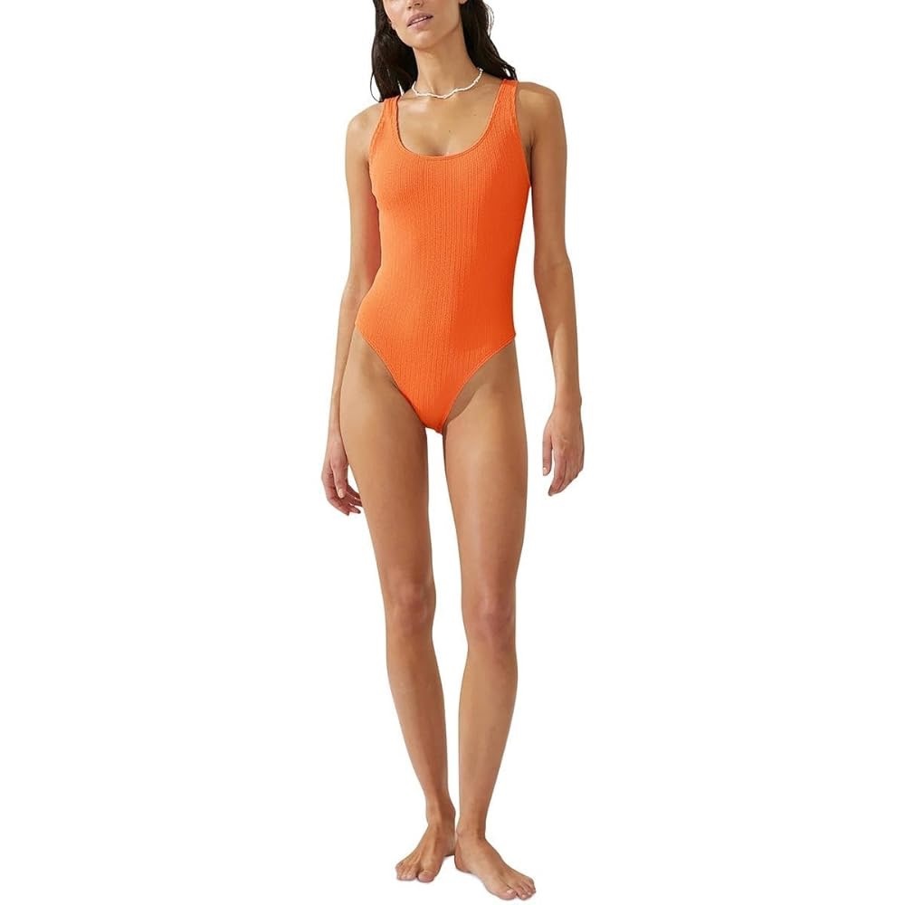 Cotton On Orange One-Piece Swimsuit Scoop Neck High-Cut